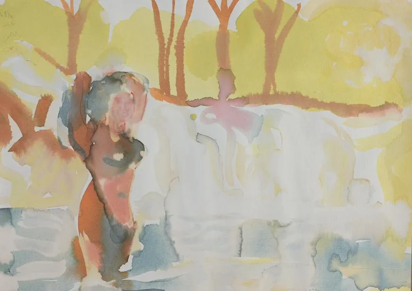 Nude Bather by Romare Howard Bearden, Watercolor on Paper, sold Aug 2023