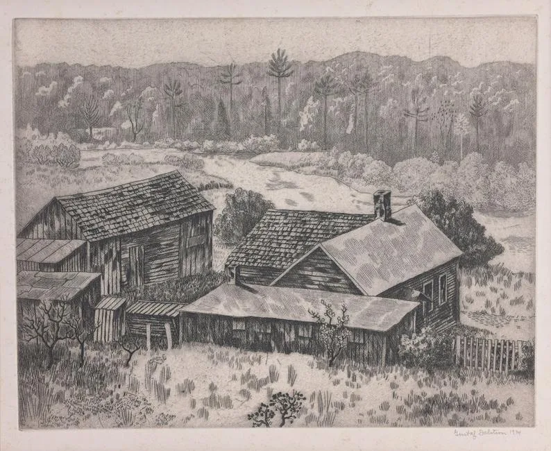Gustaf Dalstrom, Abandoned Farm House, Etching