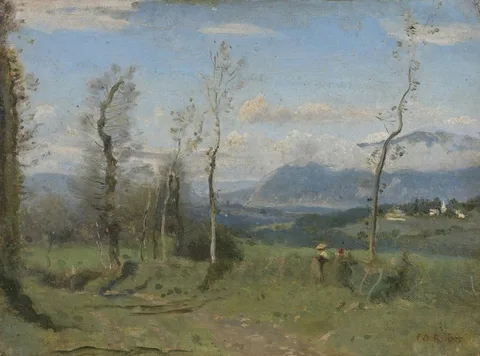 Jean-Baptiste Camille Corot, Dardagny Mountain View, Oil on Canvas