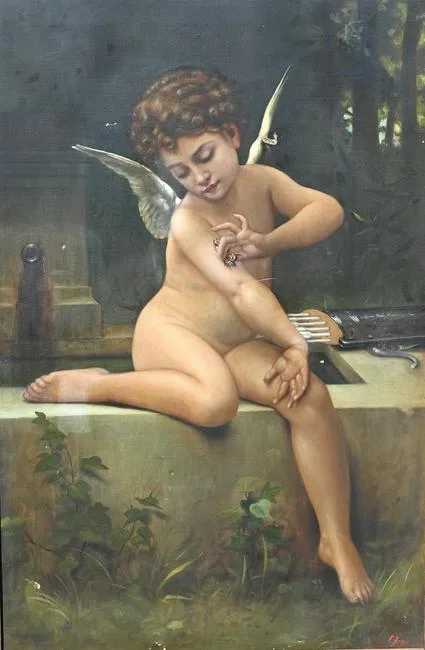 Charles Armor, Cupid with Butterfly, Oil on Canvas