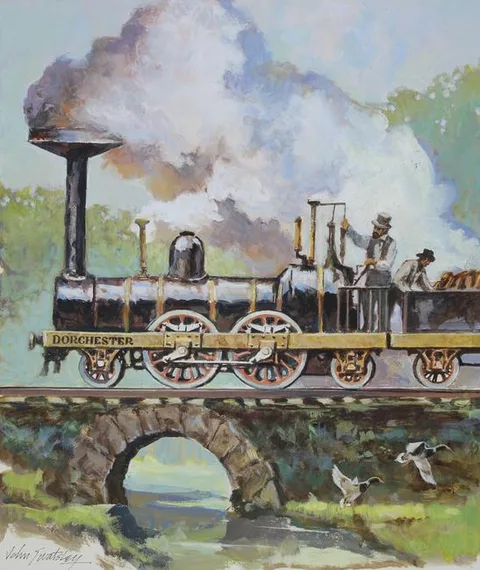 John Swatsley, The Dorchester Locomotive, Oil on Illustration Board