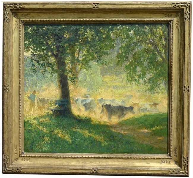 The Passing Herd by Francis Luis Mora, Oil on board, sold Sep 2023