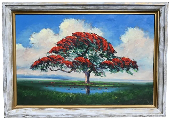 Roy A McLendon, Poinciana Tree, Oil on Upson Board