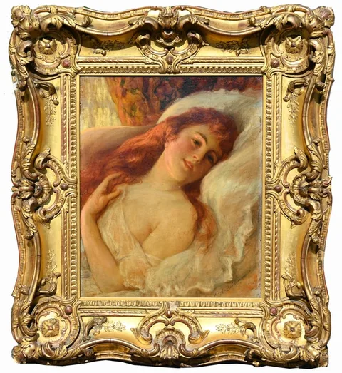 Frederick Arthur Bridgman, Jeune Femme Rousse se Reposant, Oil on Canvas