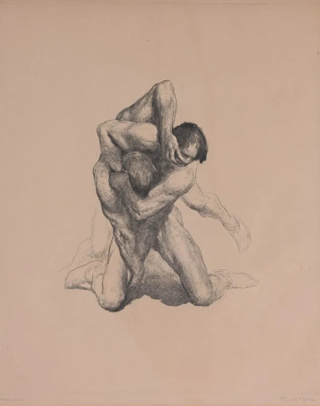 Francis Luis Mora, Wrestlers, Etching
