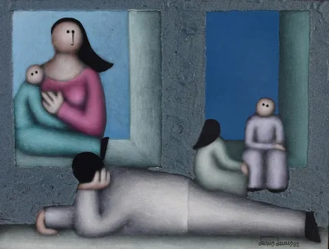 Untitled by Jesus Mariano Leuus, Mixed Media on Board, sold Sep 2023