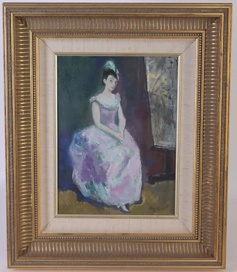 Benjamin Albert Stahl, Lady in Pink Gown, 1972, Oil on Board