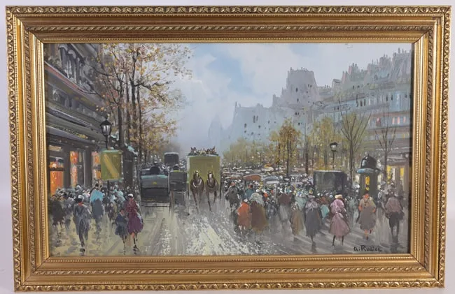 Augusto Radice, Parigi Boulevard des Bohemiens, Oil on Canvas Board