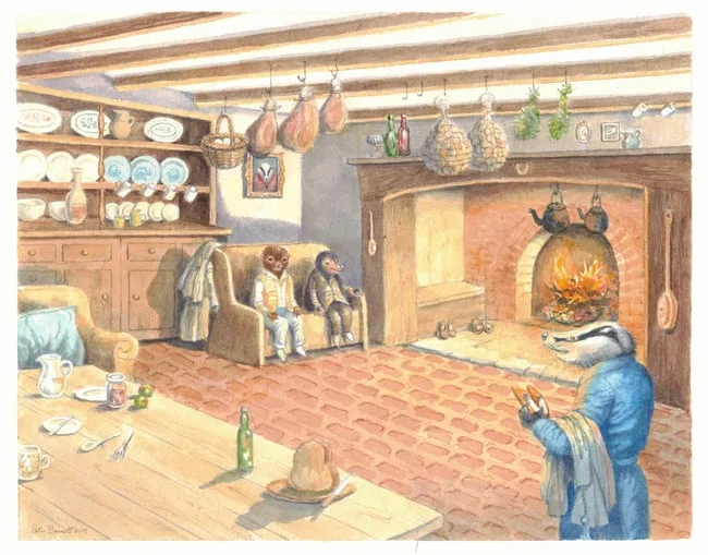 Ratty with Mole & Badger by Peter Barrett, Watercolor on Paper, sold Nov 2023