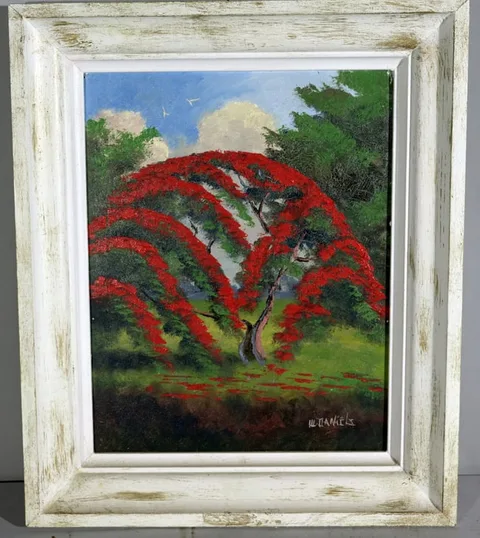 Willie Daniels, The Red Poinciana, Oil on Board