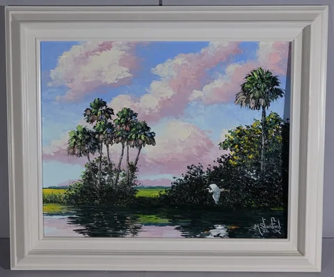 Mark Stanford, Egret In Flight, Oil on Board