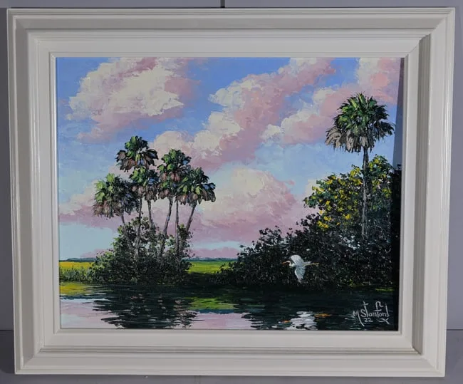 Egret In Flight by Mark Stanford, Oil on Board, sold Feb 2024