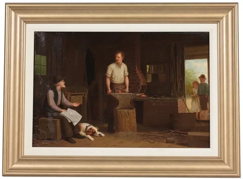 Samuel S. Carr, The Blacksmith's Shop, Oil on Canvas