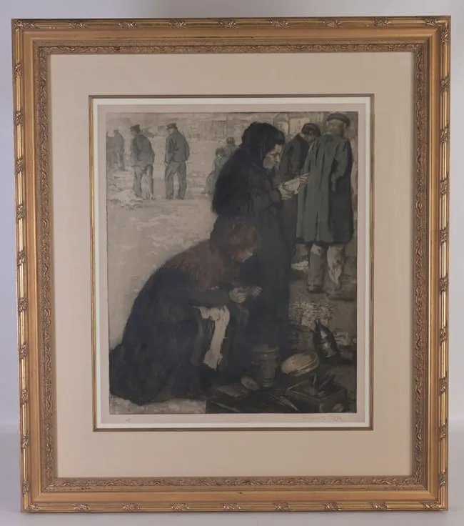 Scene De Marche Aux Puces by Manuel Robbe, 1908, Aquatint & Etching, offered Feb 2024