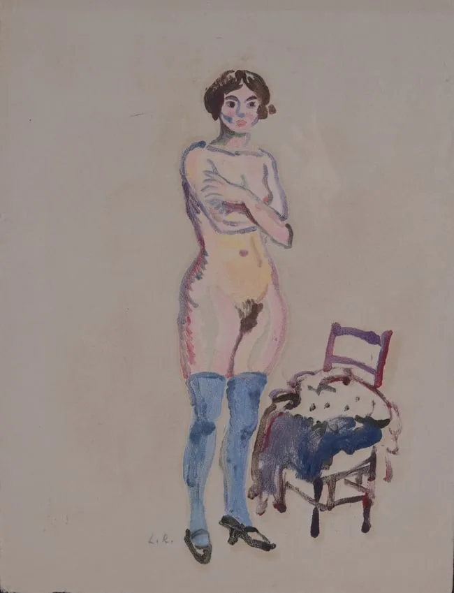 Ludovic Rodo Pissarro, Nude Woman with Chair, Watercolor