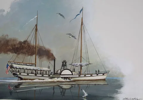 John Swatsley, Steamboat Phoenix (1809), Oil on Illustration Board
