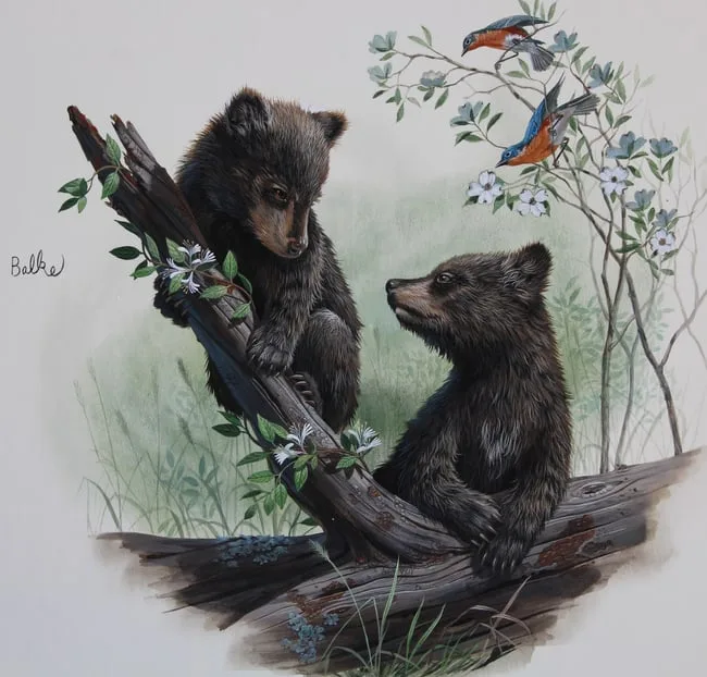 Bear Cubs by Don Balke, Watercolor on Illustration Board, sold Feb 2024