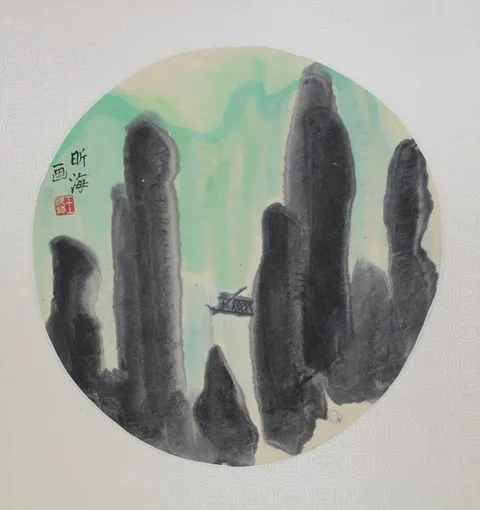 Wang Xinhai, Cliffs, Watercolor on Rice Paper