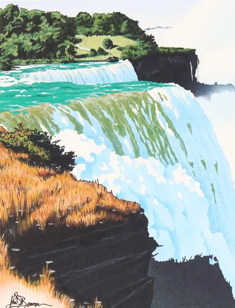 John Benson, Niagara Falls, Mixed Media on Paper