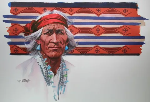 Tom McNeely, Older Navajo Man, Watercolor on Paper