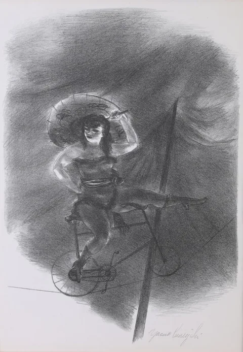 Yasuo Kuniyoshi, Wire Cyclist, Lithograph on Rives paper