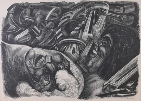 José Clemente Orozco, Two Heads (Machines), Lithograph on Rives paper