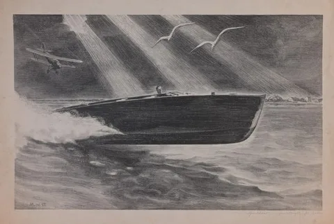 Speedboat by Mabel Wellington Jack, lithograph, sold Apr 2024