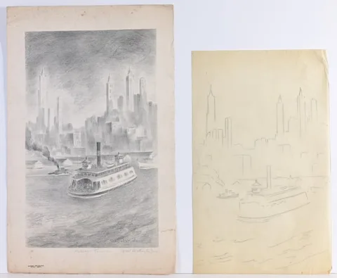 Hoboken Ferry by Mabel Wellington Jack, Lithograph, sold Apr 2024