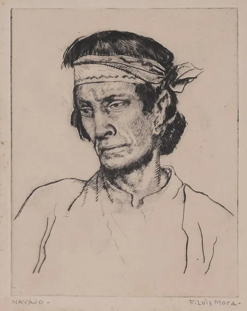 Navajo by Francis Luis Mora, Etching, sold Apr 2024