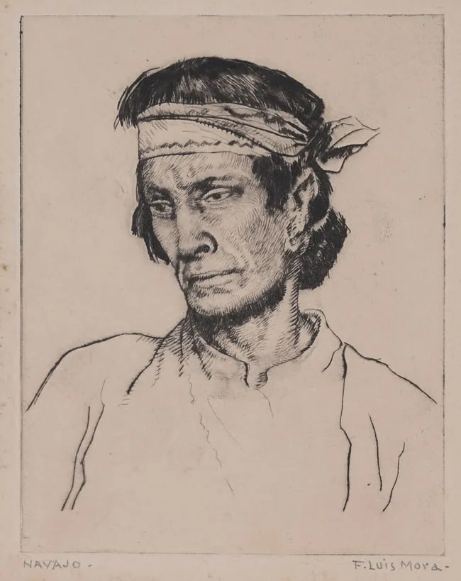 Navajo by Francis Luis Mora, Etching, sold Apr 2024