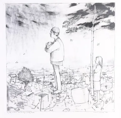 Leslie Allen Lerner, My life in France ?.. by Honky Tonk, 2001, Charcoal and Graphite on Paper