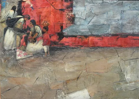 James Carlin, Wall in Mexico, Oil on Board