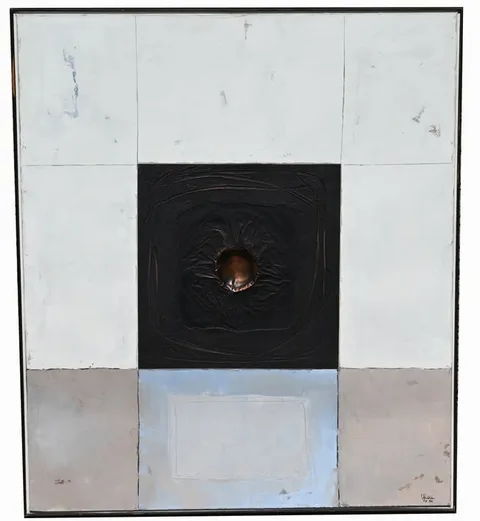 Senén Ubiña, Black Square with Metal, 1994, Oil and Copper