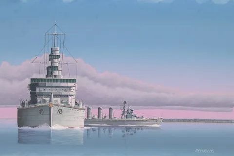 Keith Reynolds, Japanese Warships Nagara and Isuzu, Oil on Canvas Board