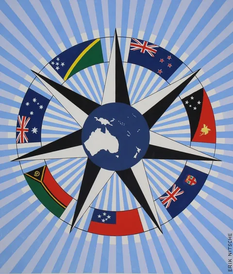 Erik Nitsche, United Nations in Oceania, Acrylic on Illustration Board