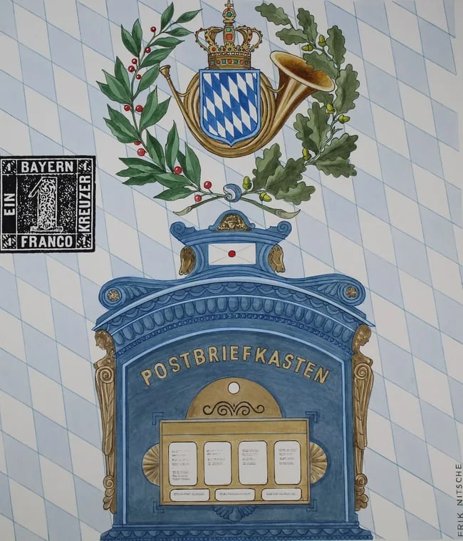 Germany Postal Relics by Erik Nitsche, Mixed Media on Illustration Board, sold Apr 2024