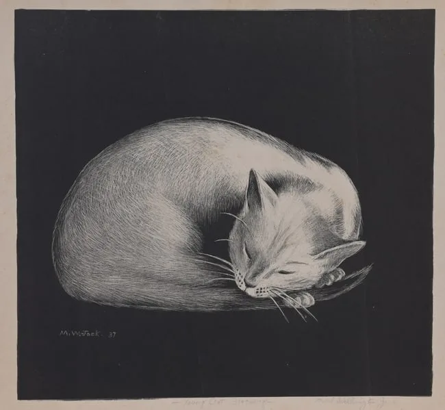 Young Cat Sleeping by Mabel Wellington Jack, Litho, sold Jun 2024