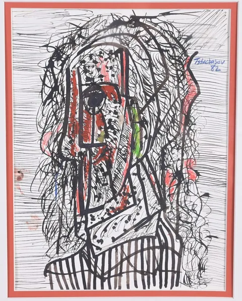 Man in Mosquito Net by Nahum Tschacbasov, 1982, Mixed Media on Paper, offered Jun 2024