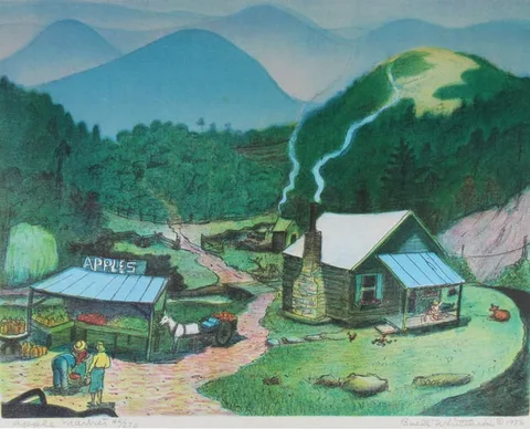 Buell Whitehead, Apple Market, Lithograph