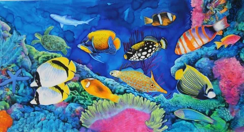 Chris Calle, Pacific Islands Reef Life, Mixed Media on Illustration Board