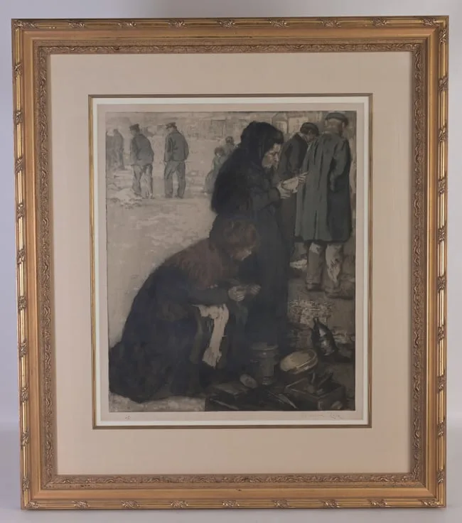 Scene De Marche Aux Puces by Manuel Robbe, 1908, Aquatint & Etching, sold Jun 2024