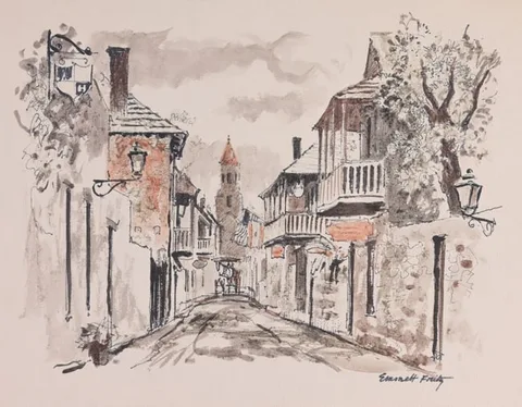 First Street in the US by Emmett John Fritz, Watercolor on Paper, sold Jun 2024