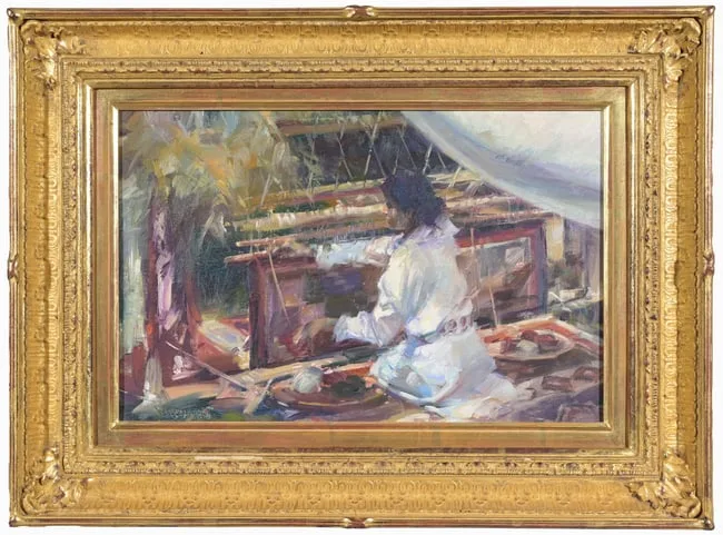 The Weaver by Tom Darro, Oil on canvas, sold Aug 2024