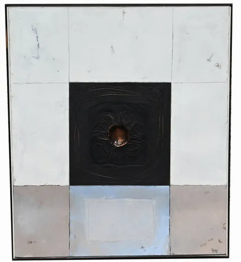 Senén Ubiña, Black Square with Metal, 1994, Oil and Copper