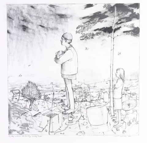 Leslie Allen Lerner, My life in France ?... by Honky Tonk, 2001, Charcoal and Graphite on Paper