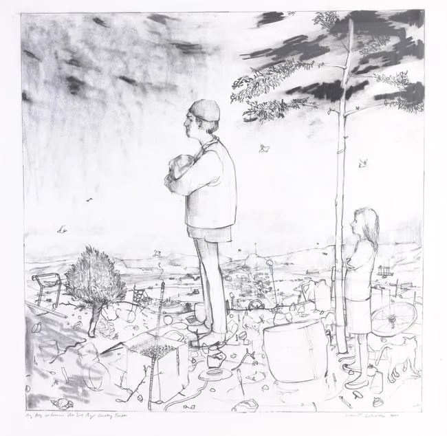 Leslie Allen Lerner, My life in France ?... by Honky Tonk, 2001, Charcoal and Graphite on Paper