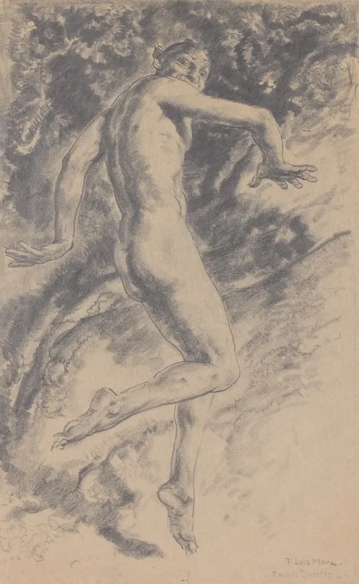 Fawn Dancing by Francis Luis Mora, pencil, sold Aug 2024