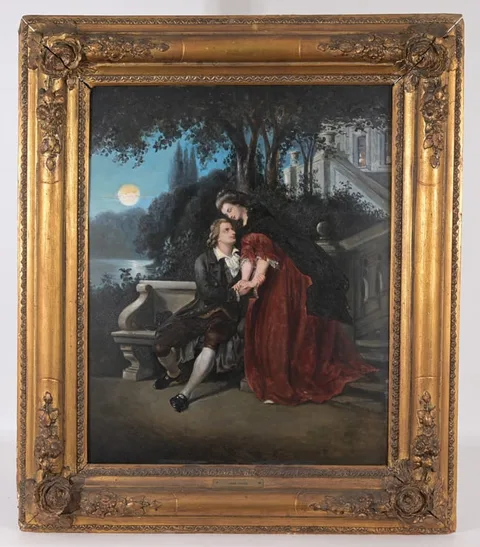 Hans Hamza, Lovers in the Moonlight, Oil on Board