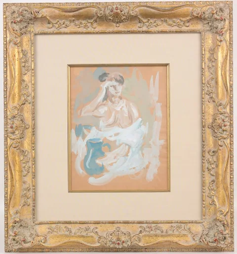 Woman with Vase by Gustav Likan, Watercolor/Gouache, sold Oct 2024