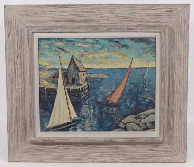 Harry Shoulberg, Rockport Harbor, Oil on Board